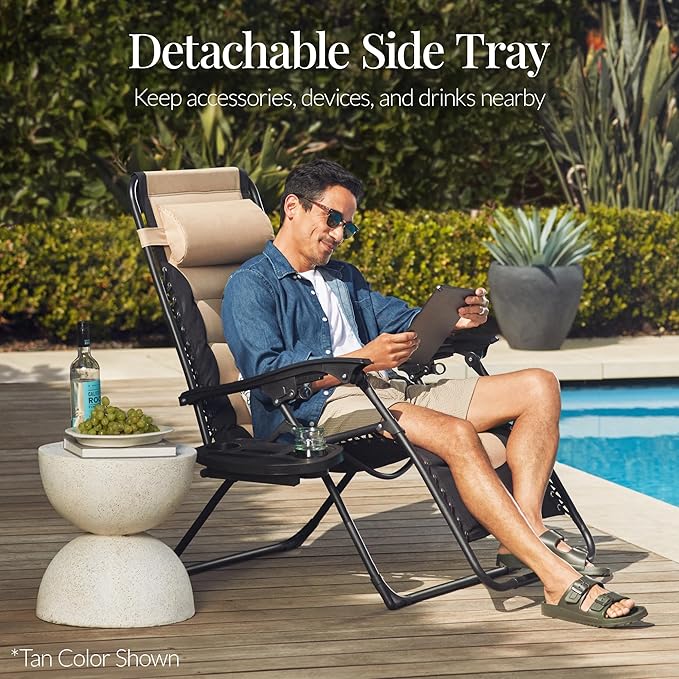 Best Choice Products Oversized Padded Zero Gravity Chair, Folding Outdoor Patio Recliner, XL Anti Gravity Lounger for Backyard w/Headrest, Cup Holder, Side Tray, Polyester Mesh - Forest Green