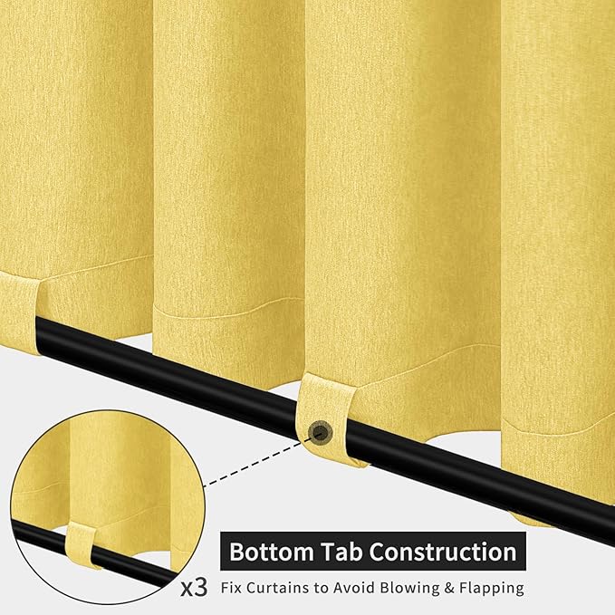 Easy-Going Linen Look Outdoor Curtains Waterproof Windproof Porch Curtains, Soft Thicken Outdoor Privacy Curtains for Patio, Gazebo, Grommet Top and Tab Bottom Drape, 1 Panel, 54x96 inch, Yellow