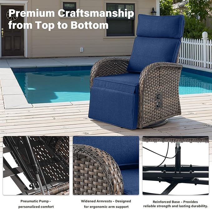 Belord Dual-Adjust Outdoor Swivel Recliner Chair – Wicker Reclining Patio Chair with Adjustable Backrest and Footrest, All-Weather Wicker Chaise Lounge Chair Outdoor for Pool Deck (2.0)