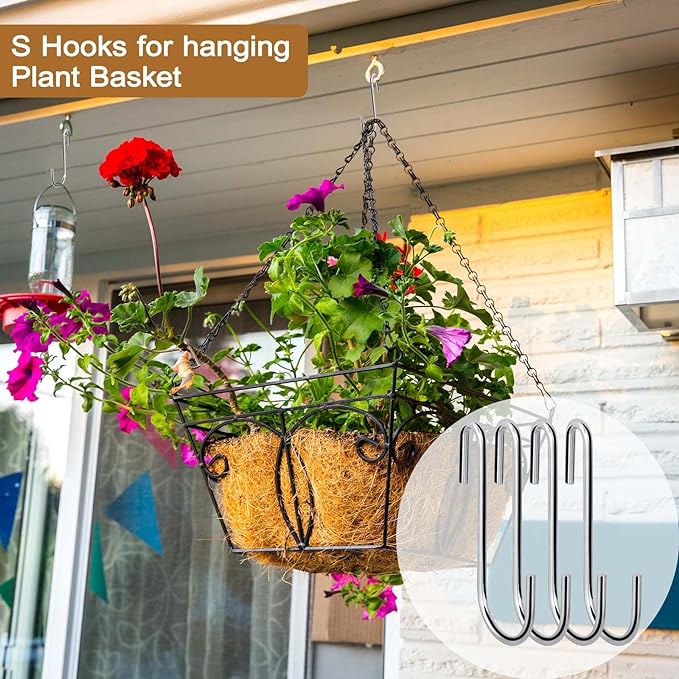 30 Pack Heavy Duty S Hooks Pan Pot Holder Rack Hooks Hanging Hangers S Shaped Hooks for Kitchenware Pots Utensils Clothes Bags Towels Plants -4 Inch