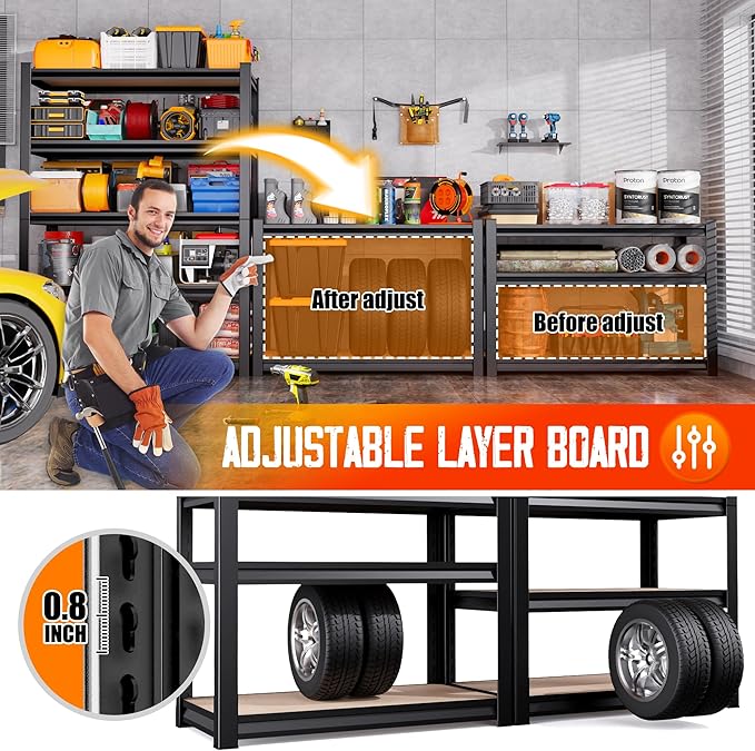 Garage Shelving,3 Tier Garage Storage Shelves,Adjustable Heavy Duty Metal Shelving Units and Storage Large Rack,Utility Steel Shelf For Shop Warehouse Industrial Pantry Basement Organizers 33"x35"x16"
