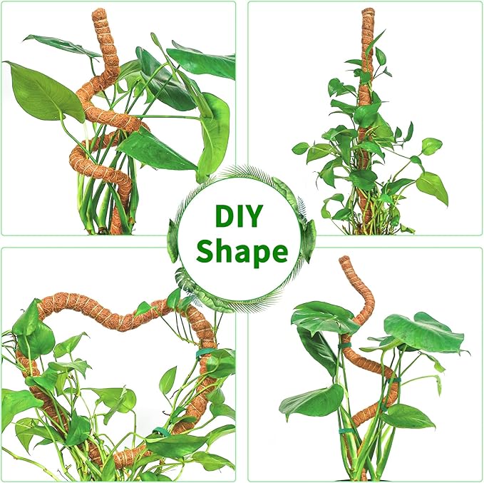 4 Pack 28 Inch Moss Pole Monstera Plant Support, Coir Moss Poles for Climbing Indoor Plants, Bendable Plant Stake Trellis for Potted Plant, Pothos, Philodendron