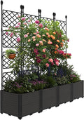 4 PCS Raised Garden Bed with Trellis,63" H Vertical Planter Box with Drainage Holes for Climbing Plants, Patio Privacy Screen & Balcony Garden