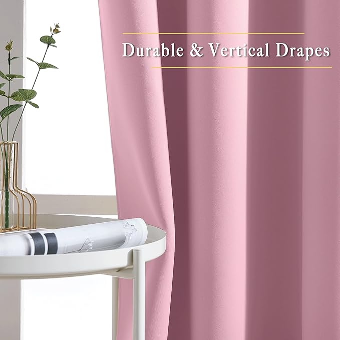 NICETOWN Blackout Curtain Drape 72 inch Long - Grommet Noise Reducing Thermal Insulated Modern Window Treatments for Bedroom Living Room (1 Panel, 52 x 72 Inch, Rouge Pink)