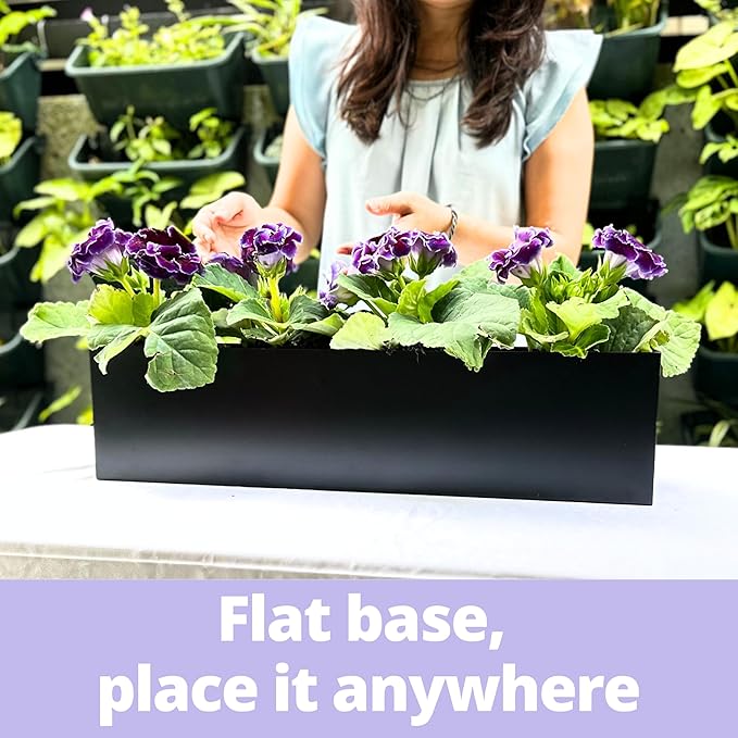 LaLaGreen Wall Planters for Outdoor (24 Inch, 4 Pack) Carbon Steel Black Metal Hanging Flower Pot for Succulents, Wall Mount Rectangular Window Sill Box Fence Floating Garden Shelf Deck Indoor Decor