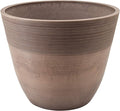 PSW Pot Collection FM35TP 14-inch Plastic/Stone/Wood Composite Large Ribbed Planter – No Drainage Hole (Drillable), Indoor/Outer Garden Pot for Foliage, Trees, Flowers, Ferns, Taupe