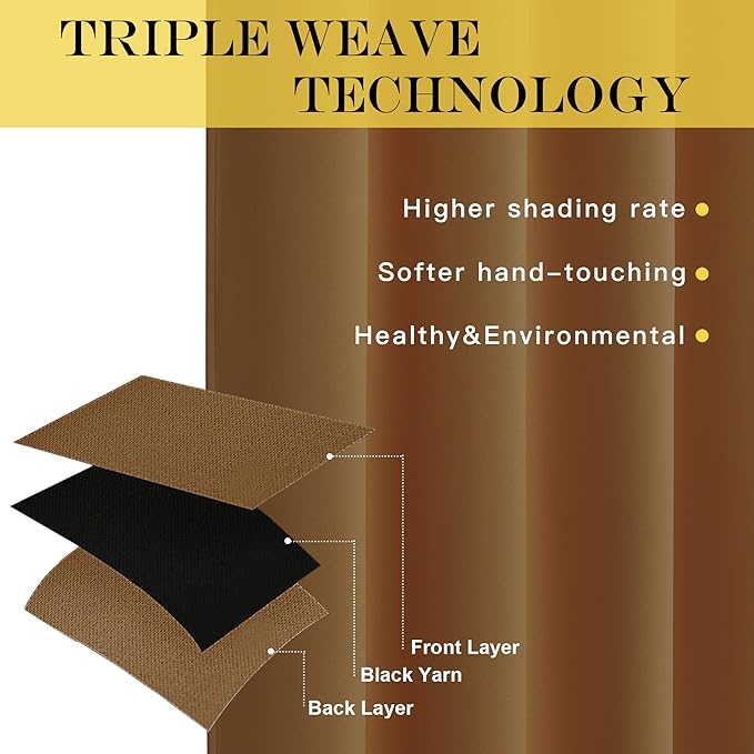 NICETOWN Gold Brown Blackout Curtains for Bedroom 95 Inch Length - Thermal Insulated Room Darkening Privacy Grommet Window Drapes for Boys Room, Set of 1 Panel, 80 x 95 Inch