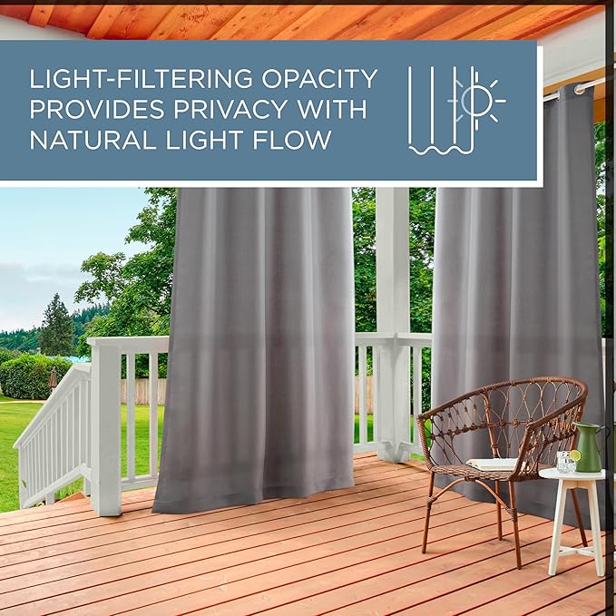 TOWN & COUNTRY BASICS Cabana Solid Heavyweight Indoor Outdoor Curtains, Light Filtering Opacity with Grommet Top, Water Repellent, 2-Pack Set, 54"x96", Cloud Grey
