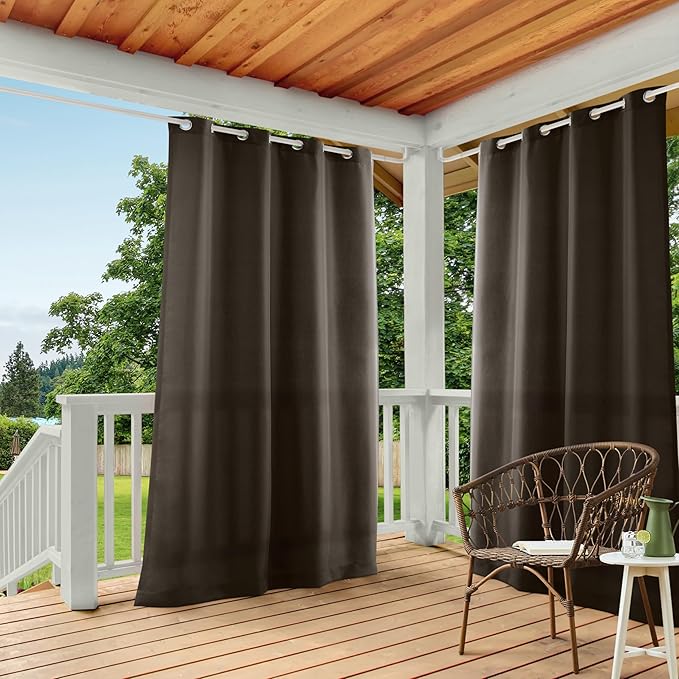 TOWN & COUNTRY BASICS Cabana Solid Heavyweight Indoor Outdoor Curtains, Light Filtering Opacity with Grommet Top, Water Repellent, 2-Pack Set, 54"x96", Chocolate