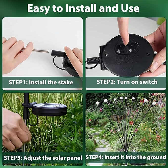 8-Pack Garden Solar Lights, 64 LED Solar Light Outdoor for Garden Decor, Waterproof Firefly Light Outdoor (Sway by Wind), Swaying Light for Outside Yard Pathway Landscape Decorations (Warm White)