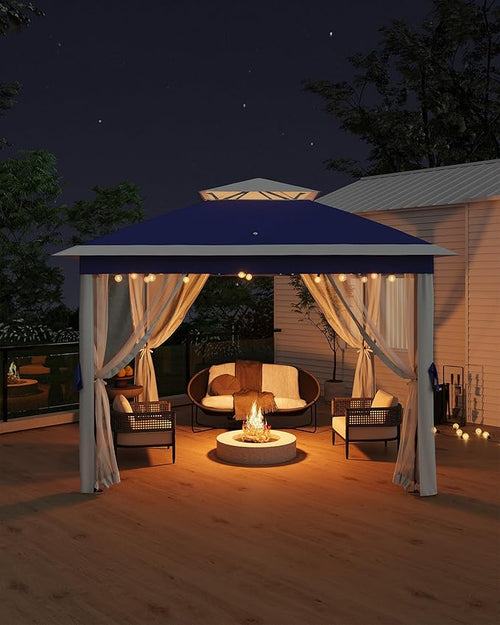 11'x11 Pop-Up Gazebo, Instant Outdoor Canopy Tent with Mosquito Nettings, Durable Steel Frame, Water, and UV Proof, for Patio, Garden, Courtyard, Party (Blue)
