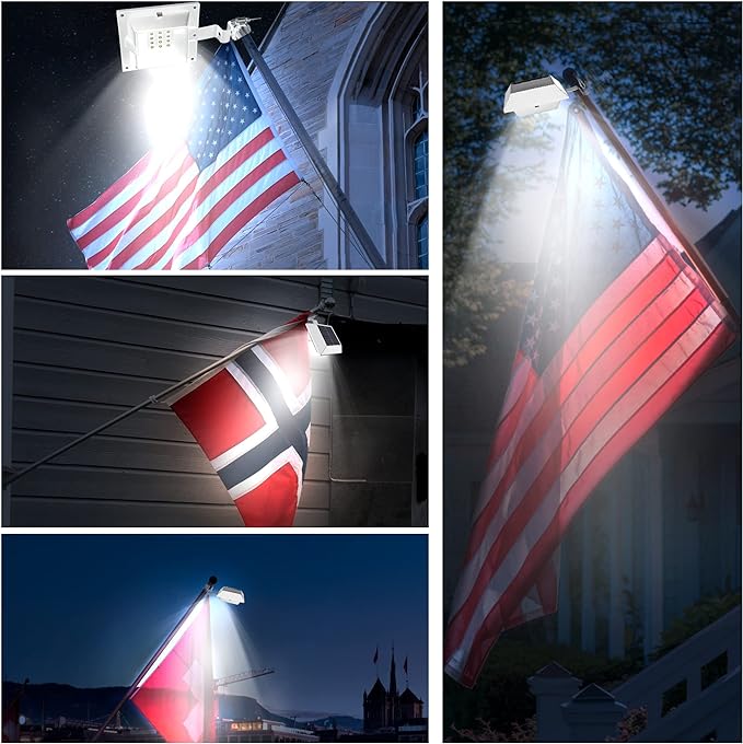 Solar Flag Pole Light, Bright White 6000k Flagpole Light Upgrade Solar Powered for 5ft 6ft Flag Pole,Waterproof Outdoor Dusk to Dawn Led Solar Lights,Outside House Garden Yard American Flags Decor