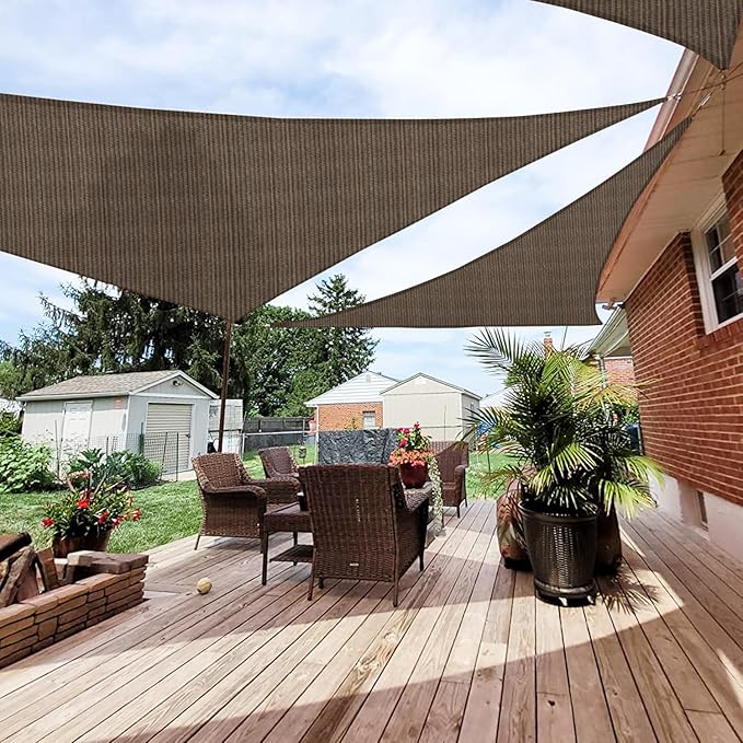 Patio Paradise 24' x 24' x 24' Sun Shade Sail Triangle Canopy Shade Cloth Fabric Sunlight Block Patio Pergola Cover HDPE Deck Awning for Outdoor Backyard Roof Shading, Brown
