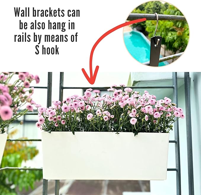 LaLaGreen Wall Planter for Outdoor (2 Pack, 20 Inch) White Self Watering Rectangular Window Boxes Planters to Attach to House with Bracket, Country Vertical Plant Wall Holder Indoor Garden Minimalist