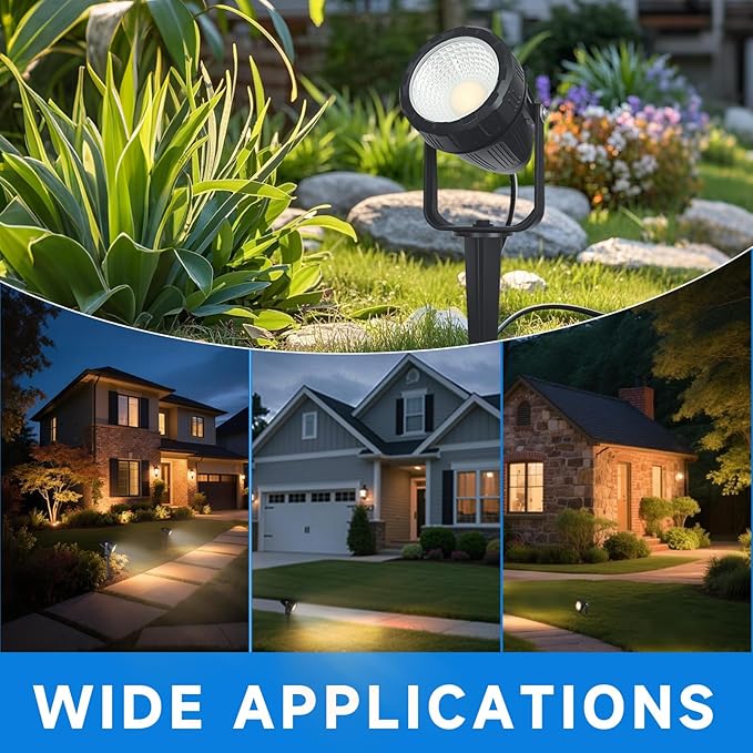 Low Voltage Safety Landscape Lights Outdoor: 7W 840LM LED Landscape Lighting with Connectors & Transformer for Tree Garden Yard Pathway | 24V Warm Yellow 3000K Spotlights | IP65 Waterproof | 6 Pack