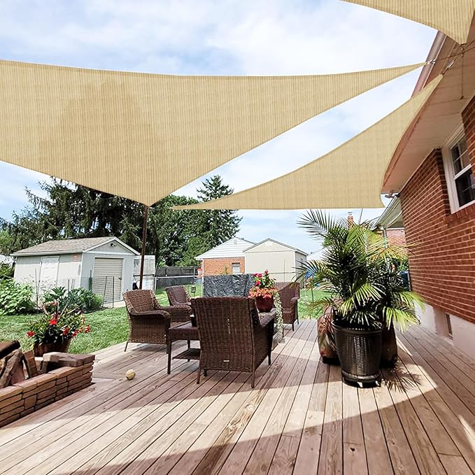 Patio Paradise 8' x 8' x 8' Sun Shade Sail Triangle Canopy Shade Cloth Fabric Sunlight Block Patio Pergola Cover HDPE Deck Awning for Outdoor Backyard Roof Shading, Sand