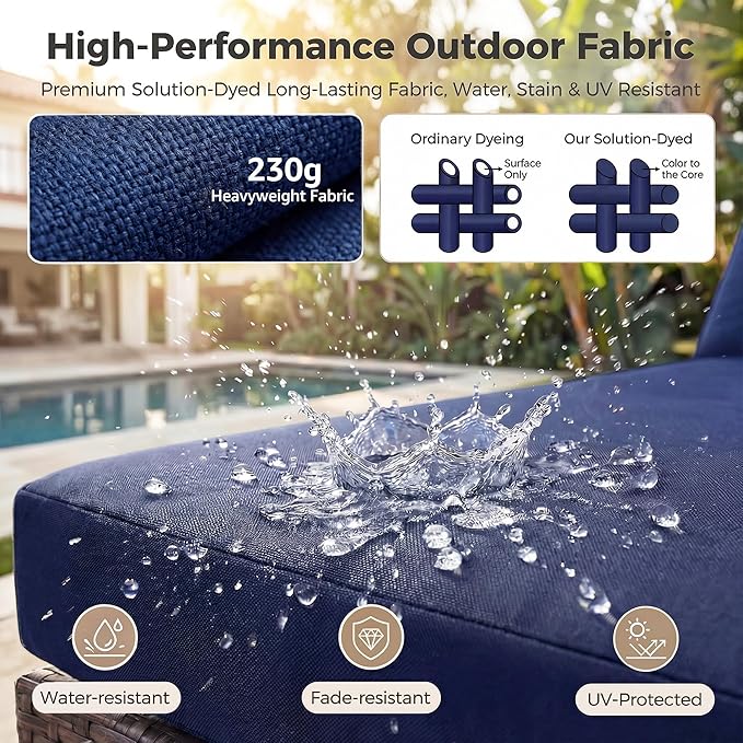 NICESOUL 7 Pcs Patio Conversation Set with Fire Table Natural Gas & Propane, 29.3'' High Backres Outdoor Sectional Sofa Sets, Large Deep Sitting Furniture for Exteriors, Brown Rattan and Blue Cushion
