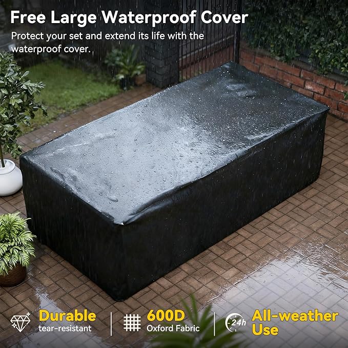 Aoxun Patio Furniture Set with Fire Pit Table, 12 Piece Outdoor Sectional Sofas, 10 Seats Wicker Rattan Outdoor Furniture with Thickened Cushion for Backyard, Garden Peacock Blue