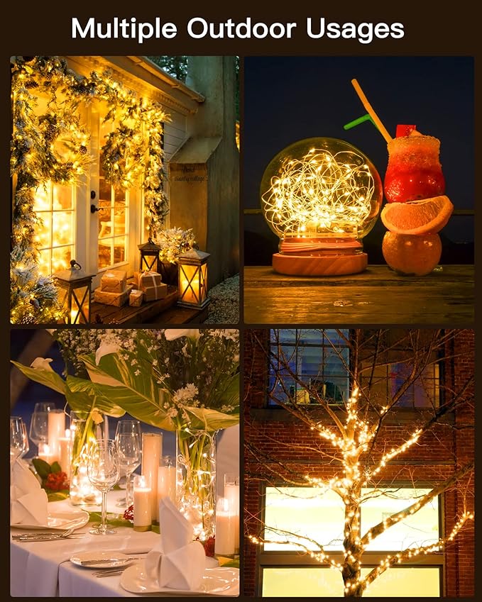 Brightown Solar String Lights, 2 Packs Total 66Ft 200 LED Solar Fairy Lights with 8 Modes, Waterproof Solar Lights for Outside Patio Yard Tree Wedding Christmas(Warm White)