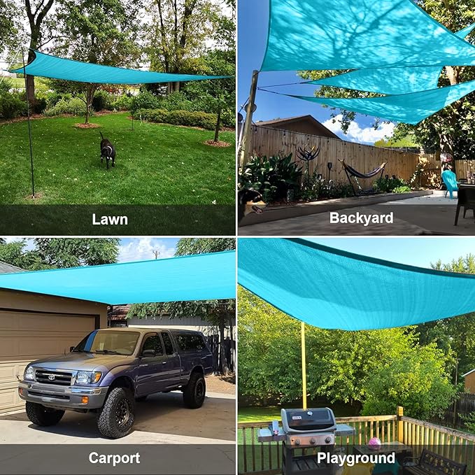SUNLAX Sun Shade Sail 16' x 16' x 16' Turquoise Blue Triangle Canopy Sail Shade Cover UV Block Permeable Sunshade Outdoor for Patio Backyard (We Make Custom Size)