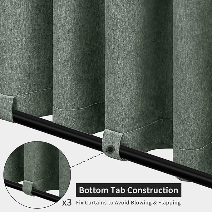 Easy-Going Linen Look Outdoor Curtains Waterproof Windproof Porch Curtains, Soft Thicken Outdoor Privacy Curtains for Patio, Gazebo, Grommet Top and Tab Bottom Drape, 1 Panel, 54x96 inch, Sage Green
