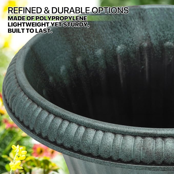 Magshion 20" Urn Planter for Outdoor and Indoor Plants, Large Decorative Front Porch Planter, Vintage Grecian Flower Pot for Patio, Garden & Entryway Décor, Antique Green