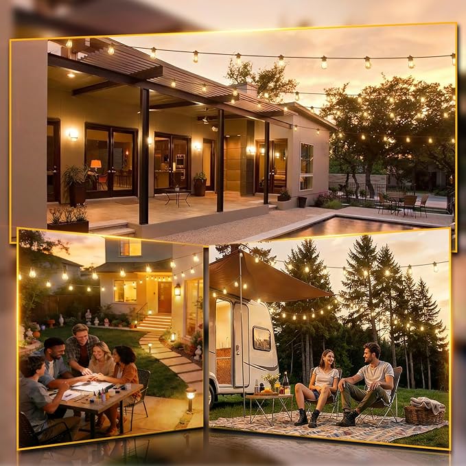 addlon 72FT(2-Pack*36FT) LED Outdoor String Lights with 24 Edison Vintage Shatterproof Bulbs, Commercial Grade Patio Lights, IP65 Waterproof for Balcony, Backyard and Garden, Warm White