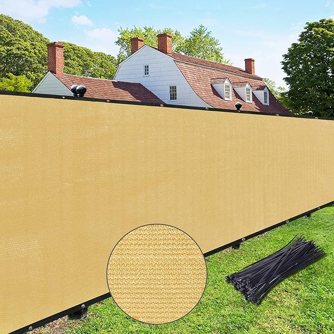 UPGRADE Privacy Fence Screen 6'x4' Sand Outdoor 90% Visibility Blockage 170 GSM Mesh Shade Cover Panels for Backyard,Balcony,Home Decoration with Zip Ties,Customized Avaliable