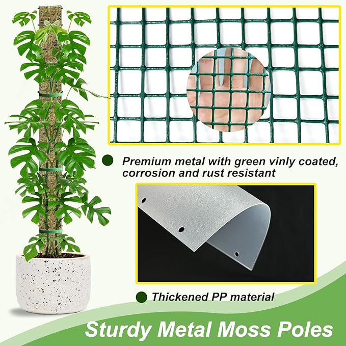60"/40"/24" Metal Moss Pole, D Shape Sphagnum Moss Pole, Moss Poles for Climbing Plants, Monstera, Indoor Climbing Plants (1 Each of 60" 40" 24")
