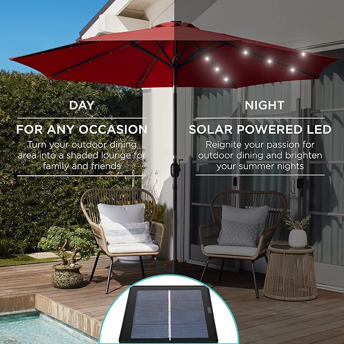 Best Choice Products 10ft Solar Polyester LED Lighted Patio Umbrella w/Tilt Adjustment and UV-Resistant Fabric