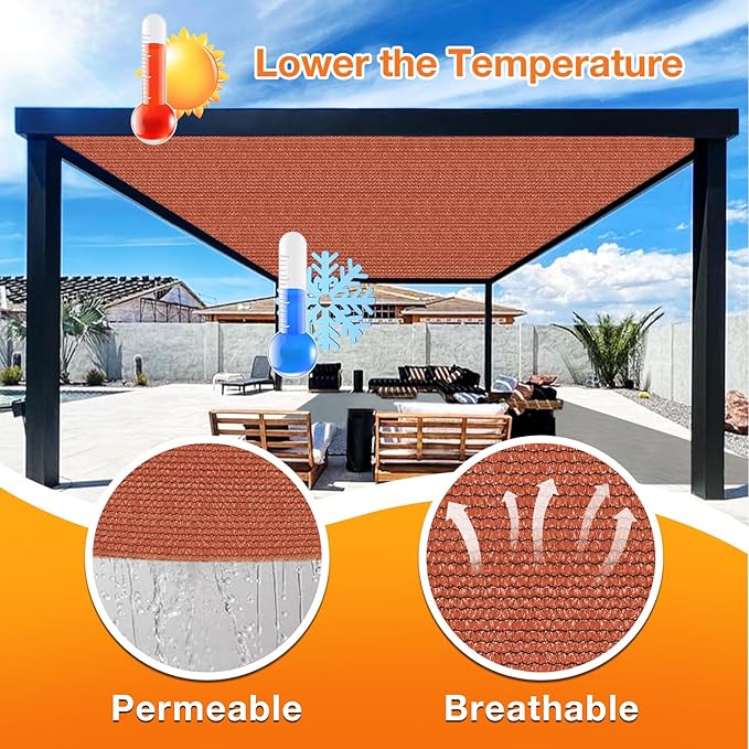 Artpuch 90% Sun Shade Cloth, 15 x 24 FT Pergola Shade Cover Canopy with Grommets, Sun Screen Fabric Tarp for Patio, Outdoor, Garden, Backyard, Rust Red