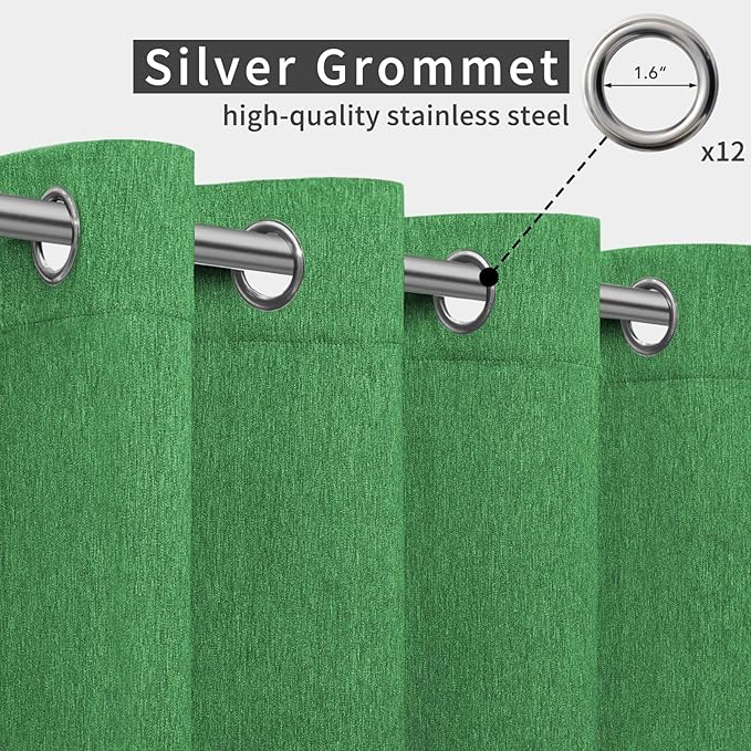 Easy-Going Linen Look Outdoor Curtains Waterproof Windproof Porch Curtains, Soft Thicken Outdoor Privacy Curtains for Patio, Gazebo, Grommet Top and Tab Bottom Drape, 1 Panel, 110x84 inch, Green
