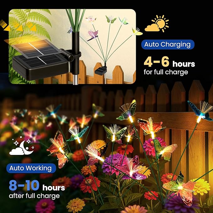 Solar Garden Lights,Swaying Butterfly Lights Outdoor Decorative,6pack Warm White LED Solar Lights for Outside Yard,Lawn,Patio,Pathway Decoration Gardening Gifts