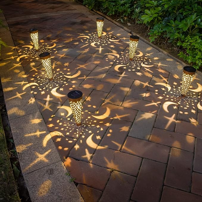 Go2garden Solar Lights Outdoor Decorative Stake Lights Waterproof with Moon Star for Patio, Pathway, Backyard, Outside Decorations, Lawn Ornaments,Garden Gifts (Copper, 6pack)