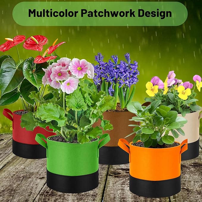 7 Gallon Fabric Grow Bags 5-Pack, 350G Heavy Duty Nonwoven Plant Pots with Handles, Breathable Root Pruning Containers for Vegetables Flowers Indoor Outdoor Gardening