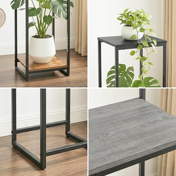46" Tall Plant Stand Indoor, 3-Tier Modern Plant Shelf, Corner Flower Pot Holder Organizer for Living Room Balcony Patio Garden (Black)
