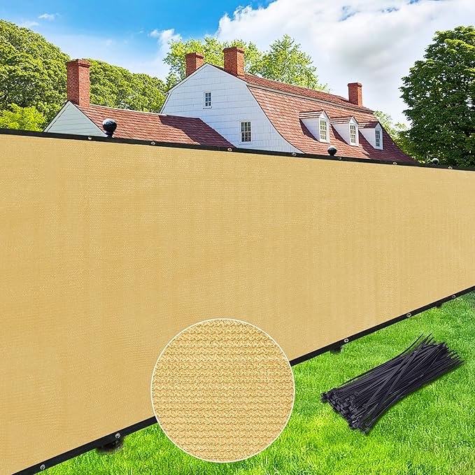 UPGRADE Privacy Screen Fence 8' x 25' Commercial Shade Cover with Brass Grommets Heavy Duty Perfect for Outdoor Back Yard-Sand, Customizable