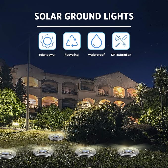 Solar Ground Lights 16 Packs, Garden Solar Outdoor Waterproof Pathway Bright In-Ground Landscape Lights for Patio, Lawn, Yard, Driveway, Step and Walkway White Light