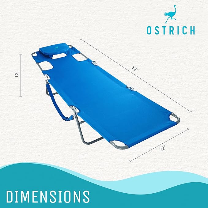 Ostrich the Original Chaise 72 x 22 Inch Lounge Portable Reclining Lounger, Outdoor Patio, Beach, Lawn, Camping, or Pool Tanning Chair, Aqua