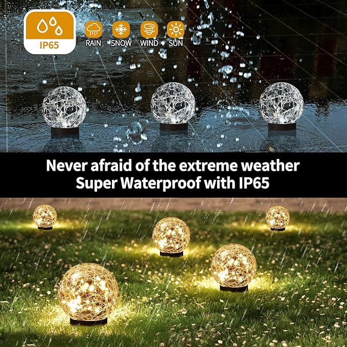 Solar Globe Lights Outdoor Waterproof-Solar Balls Garden-Cracked Glass Ball Solar Lights Outdoor-Solar Orbs Outside-Outdoor Decorations Patio & Yard Lawn Backyard Decor