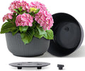 T4U 12 Inch Large Self Watering Plant Pots, Wide Self Watering Planter with Drainage Hole, Large Plant Pots Flower Pot for Plants, Set of 2,Gray