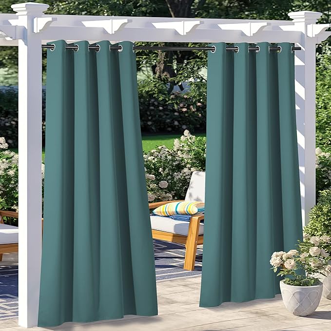 NICETOWN 2 Panels Outdoor Blackout Curtains for Patio Waterproof, Thermal Insulated Stainless Steel Rustproof Grommet Blackout Indoor Outdoor Curtains/Drapes for Arbor, Teal, W52 x L95