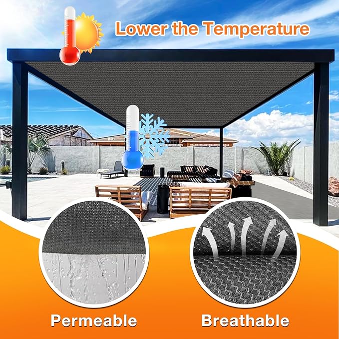 Artpuch Outdoor Pergola Shade Cover 8x23 FT Sun Shade Cloth with Grommets Dark Grey 90% UV Protection Canopy Patio Privacy Screen (Customized Available)
