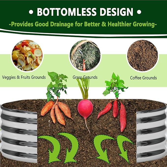 3PCS 2x2x1FT Galvanized Raised Garden Bed Kit,Vegetable Boxes-Round Metal Flower Box,Large Planter Raised Beds Outdoor Garden for Planting,Fruit,Herb-Silver