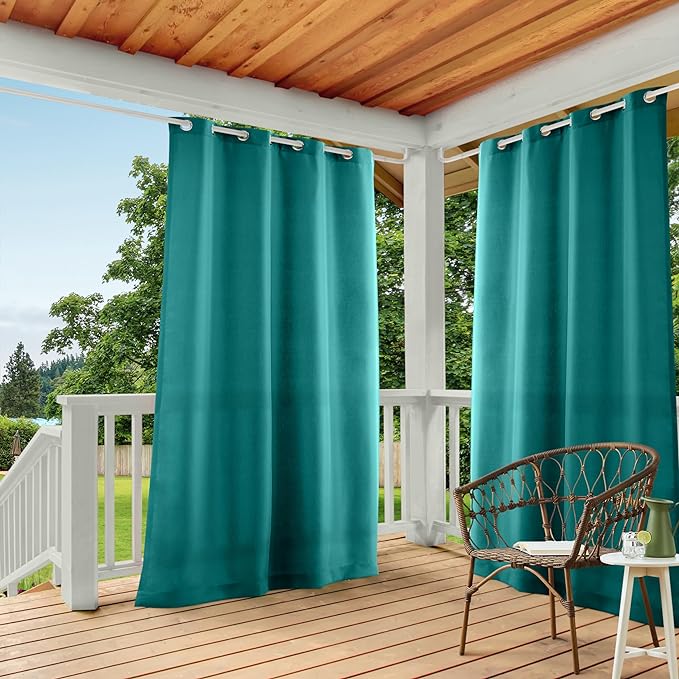 TOWN & COUNTRY BASICS Cabana Solid Heavyweight Indoor Outdoor Curtains, Light Filtering Opacity with Grommet Top, Water Repellent, 2-Pack Set, 54"x108", Dark Teal