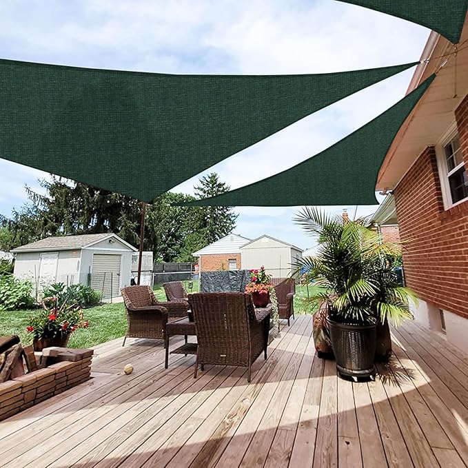 Patio Paradise 16' x 16' x 16' Sun Shade Sail Triangle Canopy Shade Cloth Fabric Sunlight Block Patio Pergola Cover HDPE Deck Awning for Outdoor Backyard Roof Shading, Green
