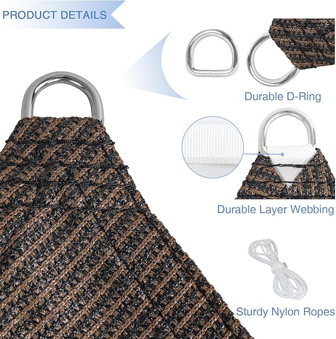E&K Sunrise 26' x 26' x 26' Sun Shade Sail Triangle Canopy Shade Cover UV Block for Patio Backyard Garden Outdoor (Brown)