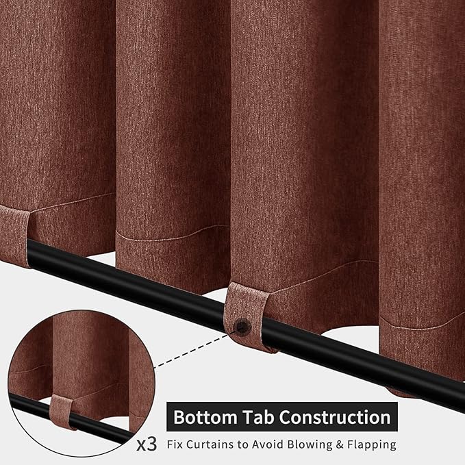 Easy-Going Linen Look Outdoor Curtains Waterproof Windproof Porch Curtains, Soft Thicken Outdoor Privacy Curtains for Patio, Gazebo, Grommet Top and Tab Bottom Drape, 1 Panel, 54x108 inch, Terra Red