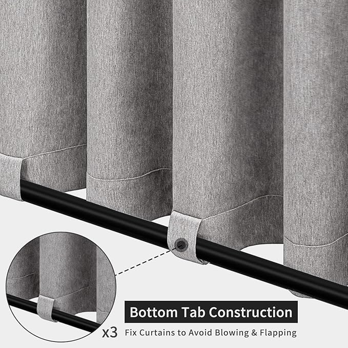 Easy-Going Linen Look Outdoor Curtains Waterproof Windproof Porch Curtains, Soft Thicken Outdoor Privacy Curtains for Patio, Gazebo, Grommet Top and Tab Bottom Drape, 1 Panel, 54x84 inch, Grey