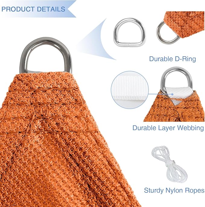 E&K Sunrise 14' x 14' x 14' Sun Shade Sail Triangle Canopy Shade Cover UV Block for Patio Backyard Garden Outdoor (Orange)